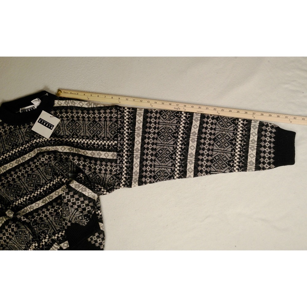 NWT Vintage Studio Mens Fair Isle Knit Sweater Black Gray Geometric Pattern L - Picture 7 of 7